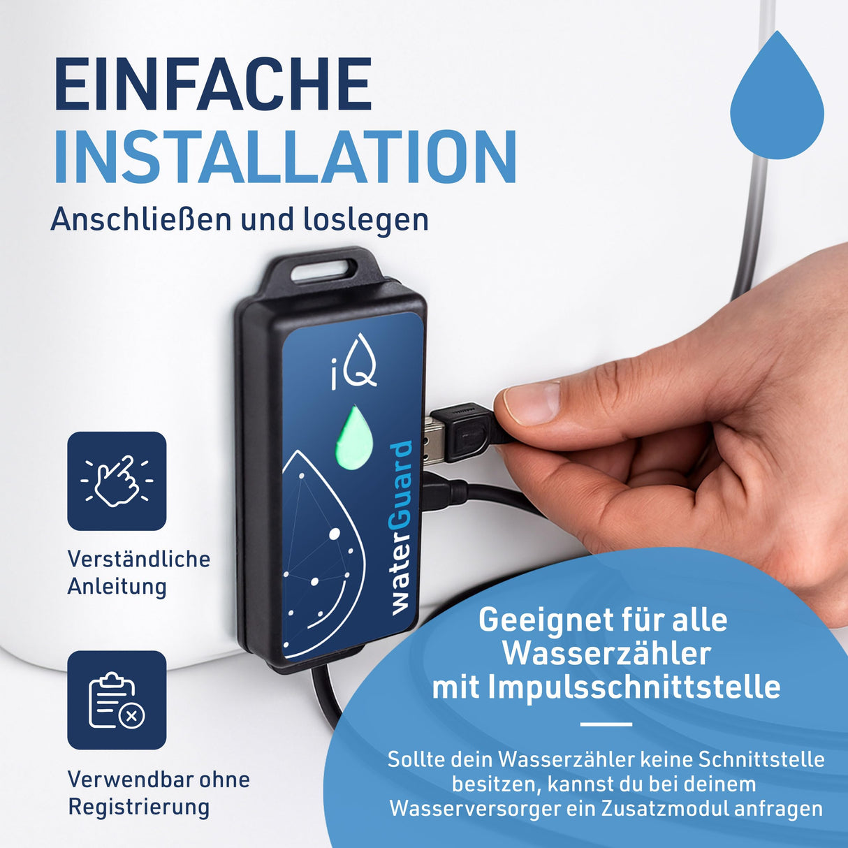 iQ water Guard – Detector de Agua Inteligente con función de Alarma de Agua 92dB & WiFi – Water Guard – Monitor de Agua para Smartphone – Contador de Consumo de Agua WiFi, monitoreo del Consumo de