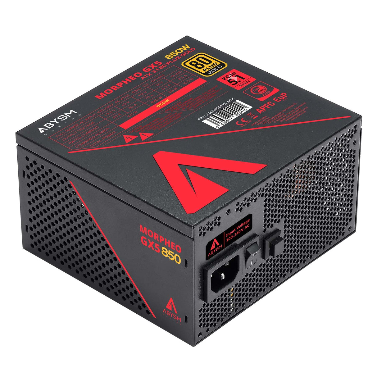 ABYSM Gaming Fuente de alimentación MORPHEO GX5 – 850 W ATX 3.1, 80 Plus Gold, Totalmente Modular, Conexión PCIe 5.1 16P
