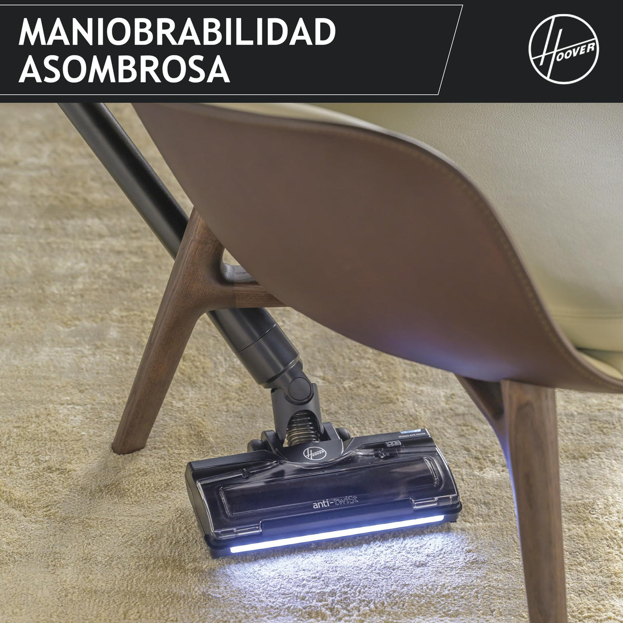 HOOVER Aspiradora Escoba sin Cable Ligera HF2, con 500 PowerTime, Que compacta el Polvo para Extender la Potencia de succión, Boquilla multisuperficie con Cepillo antienredos con Luces LED, HF2Z10H