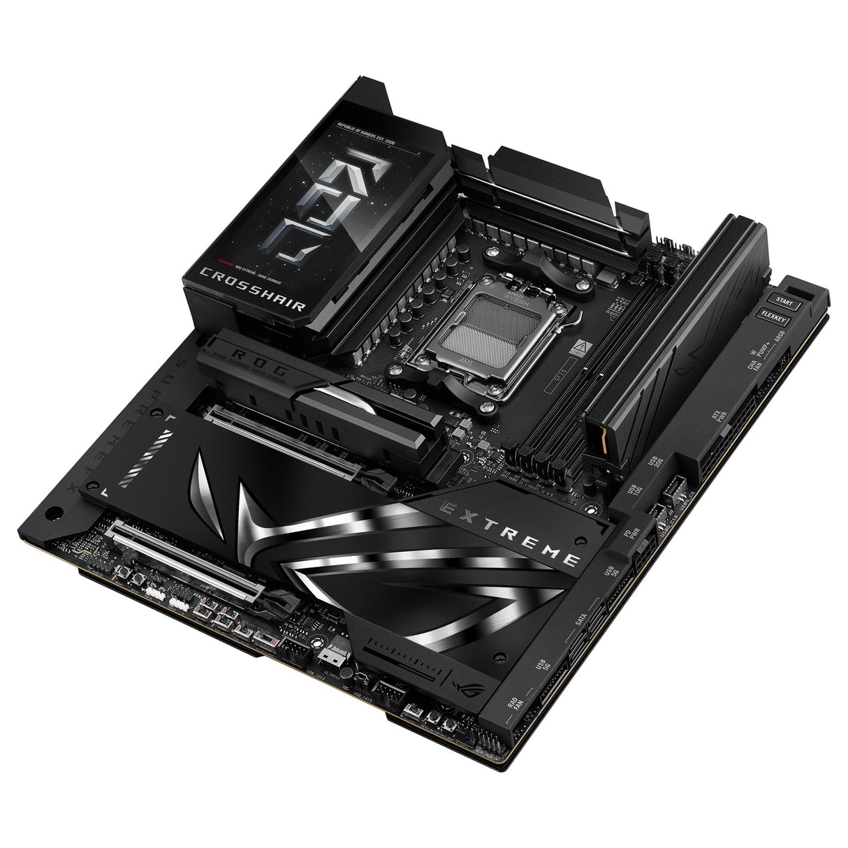 ASUS ROG Crosshair X870E Extreme - Placa Base AMD E-ATX, 20+2+2 etapas de Potencia, DDR5, PCIe 5.0 Compatible con GPU de próxima generación, Cinco M.2, Wi-Fi 7, ASUS AI Advisor, LCD de 5 Pulgadas