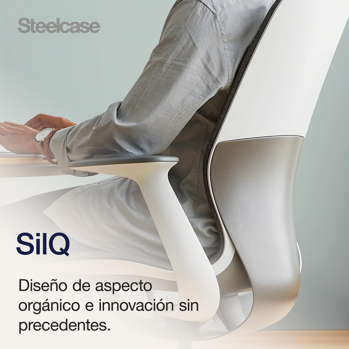 Steelcase SILQ Silla ergonómica de altura ajustable, carcasa de plástico platino sólido o merle y tapicería pimienta