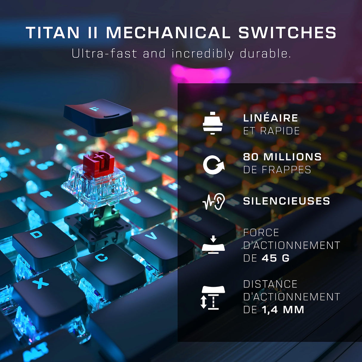 ROCCAT Vulcan II – Teclado mecánico para Juegos para PC, Teclas retroiluminadas RGB Personalizables, reposamuñecas extraíbles, Titan II Linear Switches, Negro