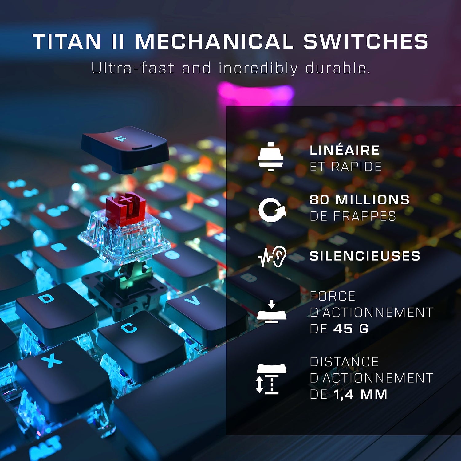 ROCCAT Vulcan II – Teclado mecánico para Juegos para PC, Teclas retroiluminadas RGB Personalizables, reposamuñecas extraíbles, Titan II Linear Switches, Negro