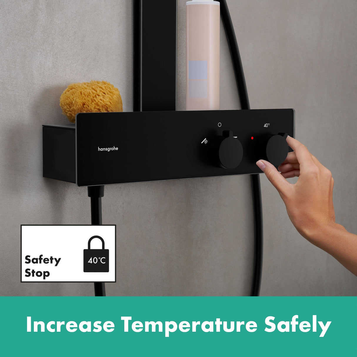 hansgrohe Rainfinity, sistema de ducha con termostato, ducha lluvia (360 mm) con grifo, ducha de mano (3 tipos de chorro), flexo, barra, ducha fija redondo (1 tipo de chorro), negro mate