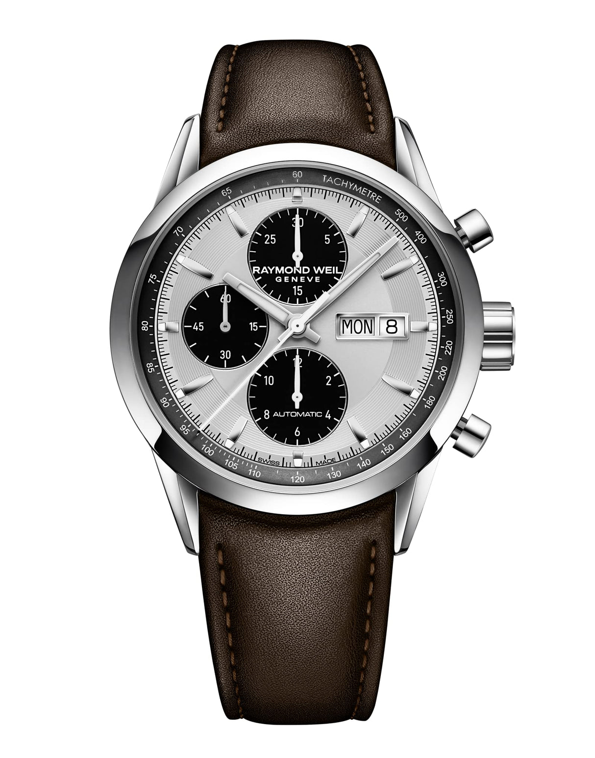 Raymond Weil Reloj Freelancer, 7732 -STC-65201, Redondo, cronógrafo mecánico con Cuerda automática y función de día y Fecha para Hombre Plateado Caja de 42 mm