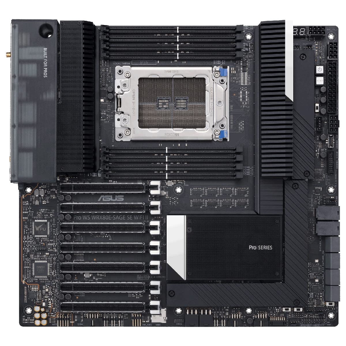 Asus Pro WS WRX80E-SAGE SE WiFi II - Placa Base Workstation AMD sWRX8 Ryzen Threadripper Pro E-ATX (VRM de 16 Fases, Intel Dual LAN10G, USB 3.2 Gen 2x2, 7X PCIe 4.0, 3X M.2 PCIe4.0 y ASMB9-iKVM)
