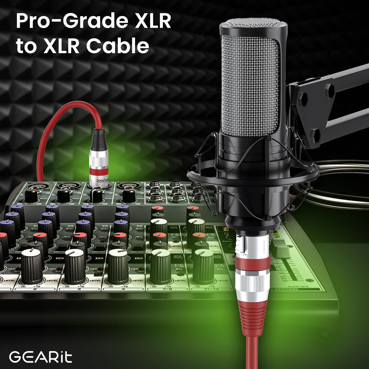 GEARit Cable de micrófono XLR (10 pies, paquete de 6) – Cable de micrófono XLR blindado equilibrado de 3 pines macho a hembra para mezclador, estudio, podcast, multicolor, 10 pies, paquete de 6