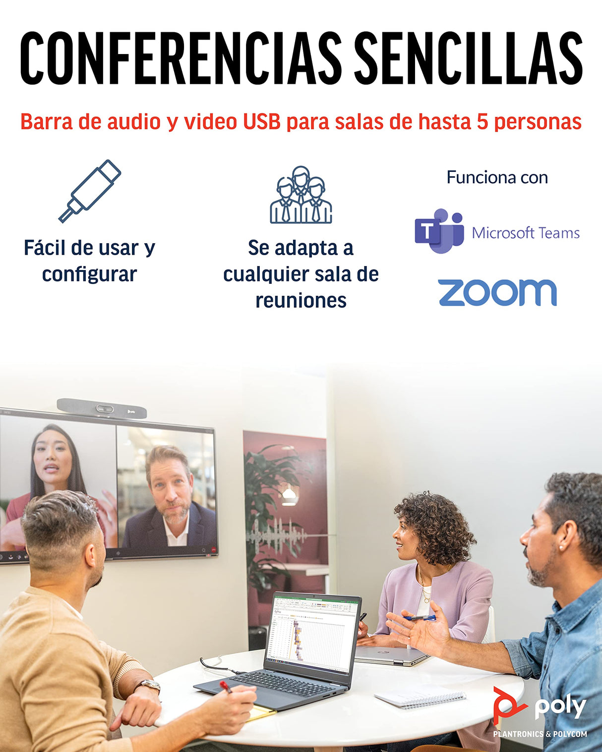 Poly Studio R30 - Sistema de videoconferencia 4K (Plantronics) - Cámara, micrófono y barra de altavoces para salas pequeñas - Seguimiento del presentador, NoiseBlockAI y encuadre del participante