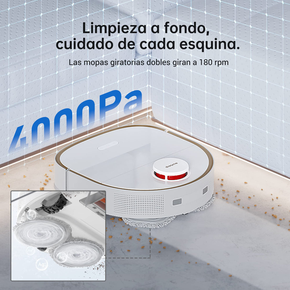 Dreame W10 Pro Robot Aspirador y Fregasuelos con Estación de Autolimpieza Automática, Potencia Succión 4000 Pa, Detección de Obstáculos 3D, Mapeo de navegación Lidar, WiFi/App/Alexa, Color Blanco