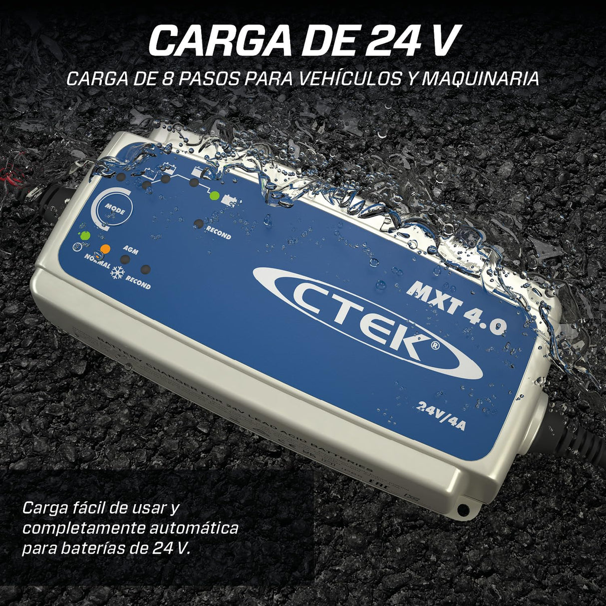 CTEK MXT 4.0 Cargador De Batería 24V De 8 Pasos para Baterías Pequeñas De 24V En Vehículos Comerciales, Sillas De Ruedas Y Limpiadoras Industriales, Modo De Reacondicionamiento Y AGM