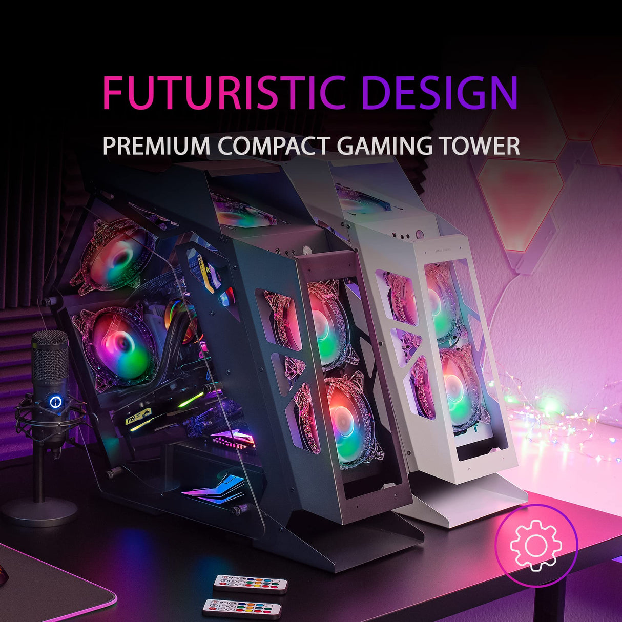 Mars Gaming MC61, Caja PC Gaming Compacta Micro-ATX, 4 Ventiladores 12cm, ARGB Chroma, Doble Ventana Cristal Templado, Negro