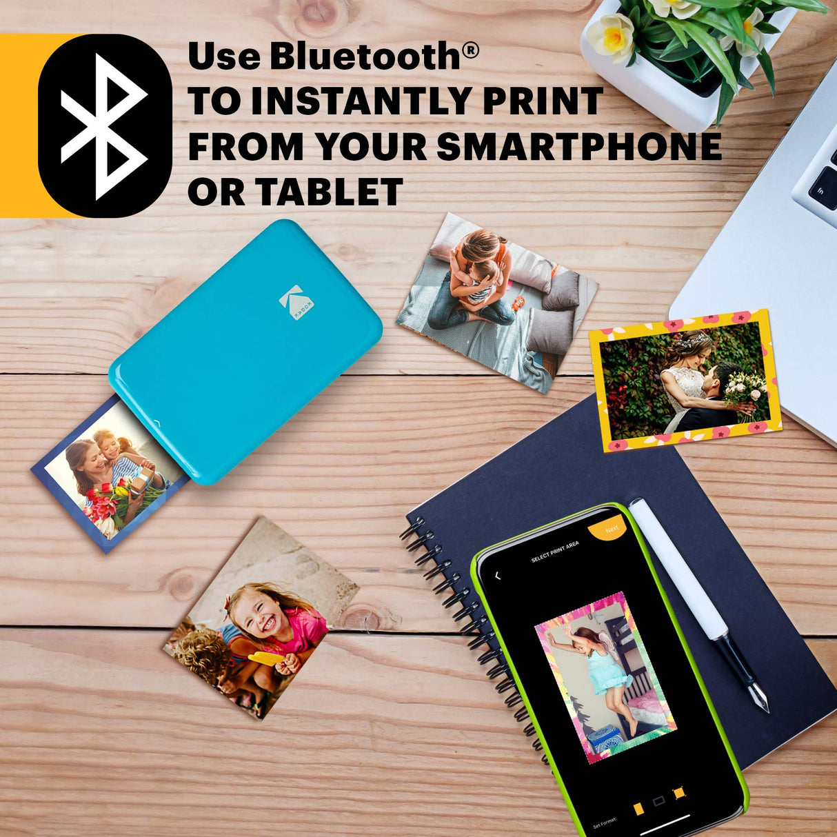 KODAK Step Impresora de fotos instantánea para smartphone - Mini portátil inalámbrica en color - Fotos adhesivas Zink 2x3” - Bluetooth compatible con iOS y Android - App de edición divertida - Azul