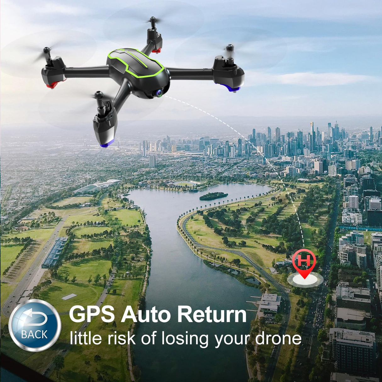 Loolinn | Drone con Control de gestos GPS, Cámara HD 1080p para Principiantes, Cuadricóptero RC con Retorno Automático/Fotos y Vídeo HD 1080p (Dos Baterias)