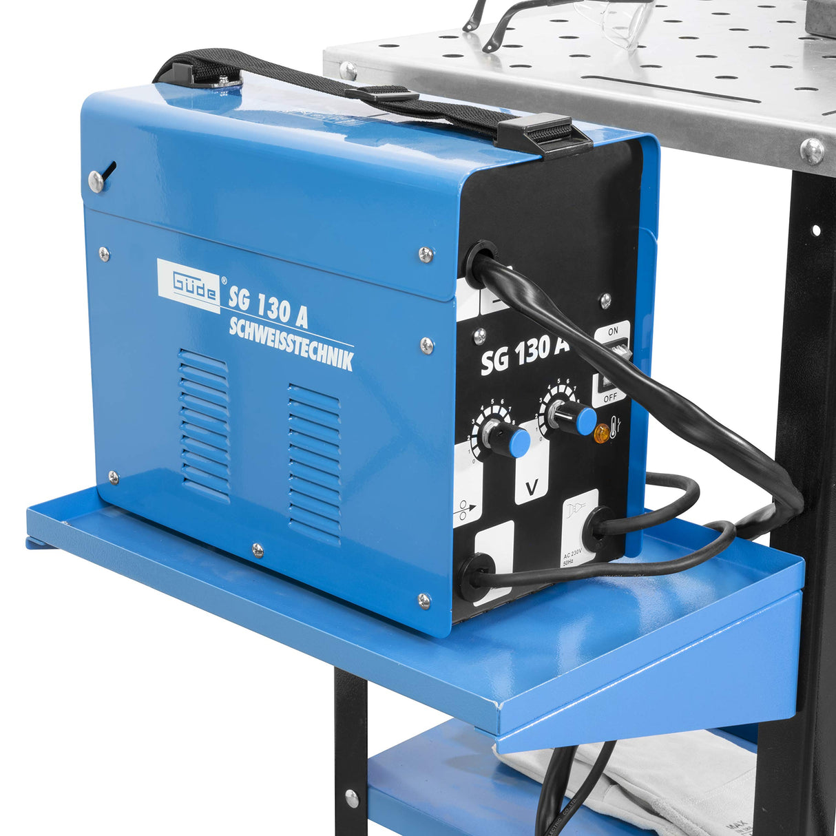 Güde 20105 MST 915 plus - Mesa de soldadura portátil (consola de soldador, ojales colgantes, incluye juego de imanes de soldadura de 4 piezas, capacidad de carga 300 kg), color azul