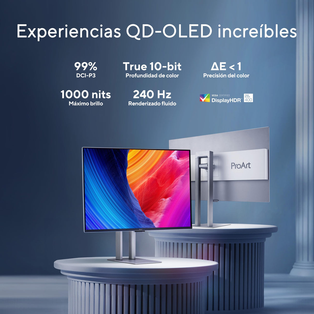 ASUS ProArt Display OLED PA32UCDM Monitor Profesional de 32 Pulgadas, 4K UHD 3840x2160, QD-OLED, Ultrafino, 240Hz, 0.1ms, HDR-10, HLG, 99% DCI-P3, Thunderbolt 4, Calman Ready, ColorSpace