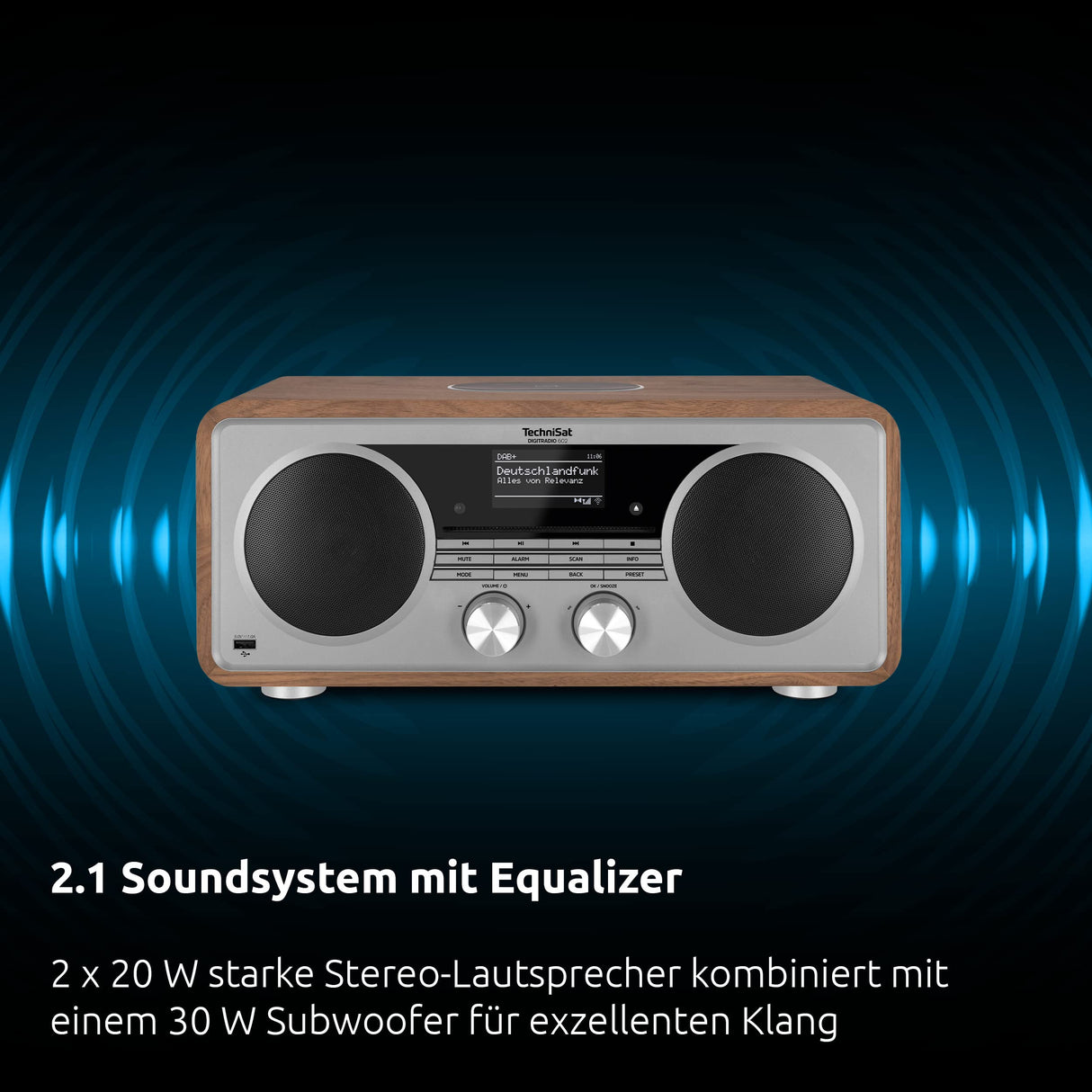 TechniSat DIGITRADIO 602 - Radio por Internet Estéreo (Dab, FM, Sistema 2.1 de 70 vatios con Subwoofer, CD, USB, Transmisión Bluetooth, AUX, WLAN, Despertador, Spotify, Control Remoto) Nogal