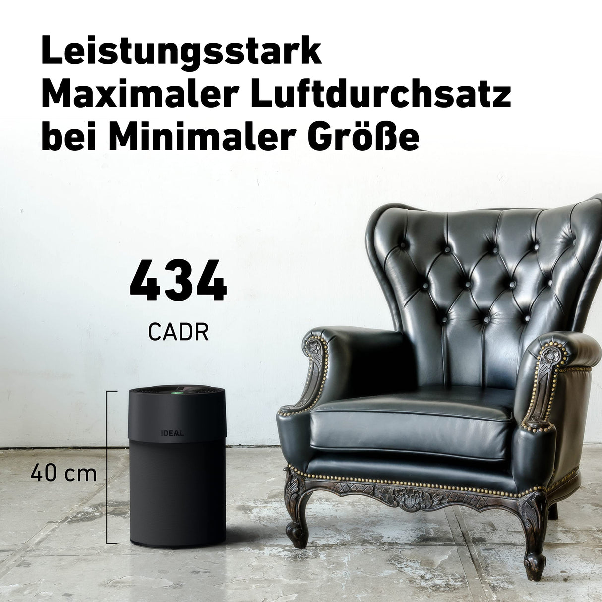Ideal – Purificador de aire AP40 PRO Black Edition hasta 50 m² | Fabricado en Alemania | Filtro HEPA y filtro de carbón activo, CADR 434 m³/h, 99,99% de potencia de filtrado