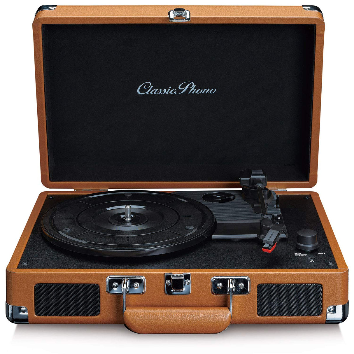Classic Phono TT-10BN - tocadiscos de maleta con altavoces - función de apagado automático - 3 velocidades - transmisión por correa - AUX - salida de línea - marrón