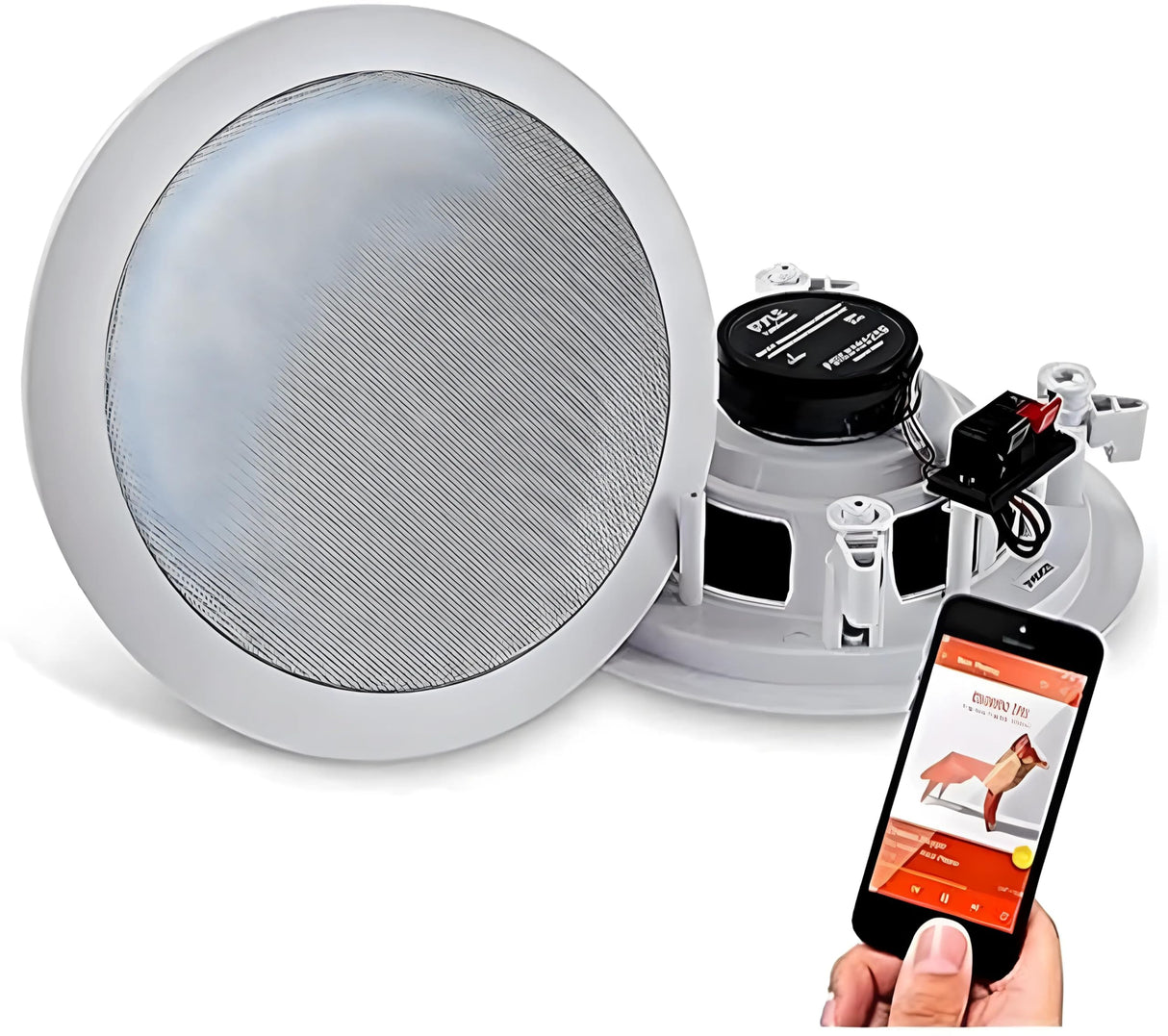 Pyle Altavoces empotrables, Bluetooth, Pared, Techo, 6.5”, 150W, Dos vias, Estereo, Estereo, Rejilla Redonda/Cuadrada Intercambiables