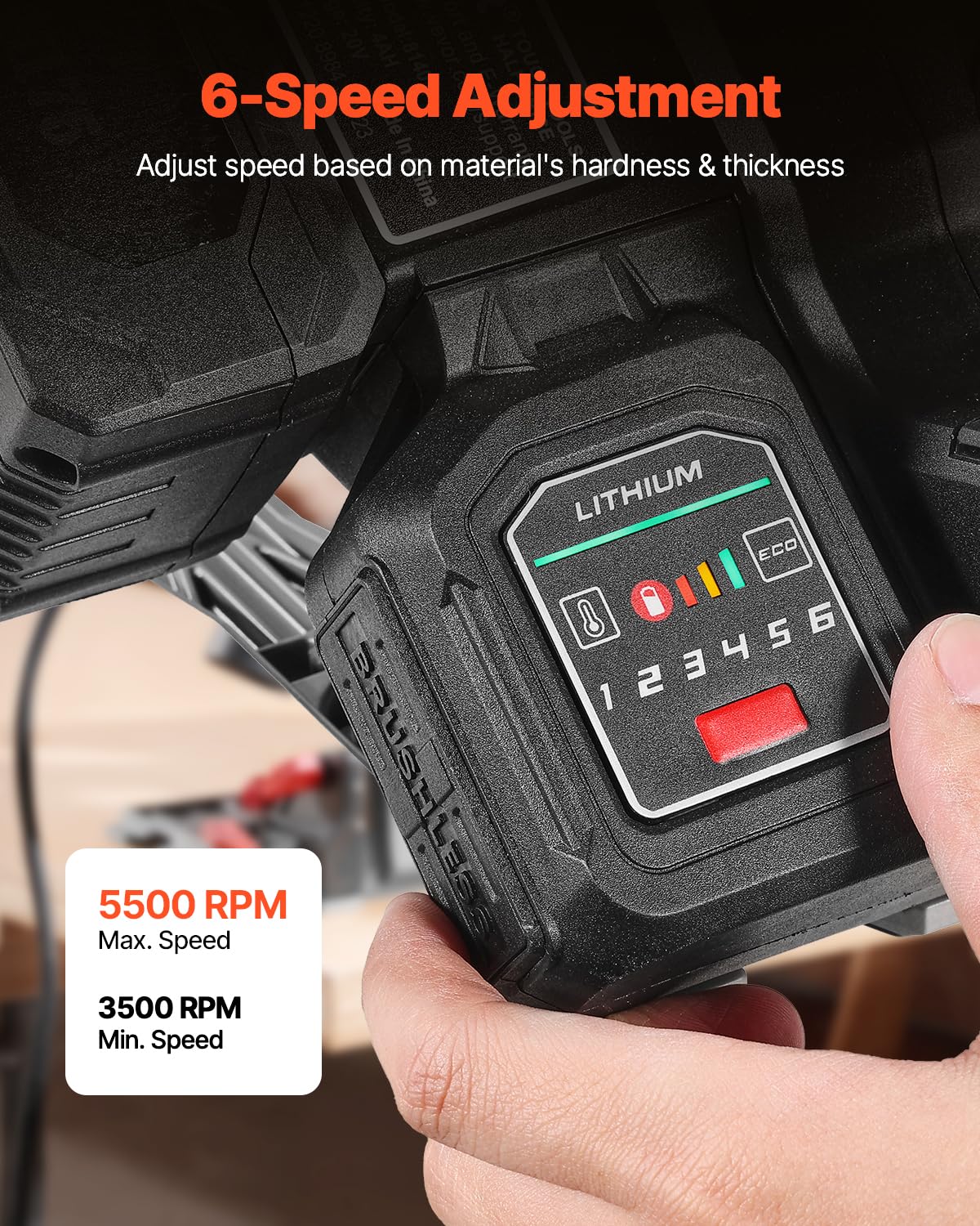 VEVOR Sierra Circular Inalámbrica, Hoja de 139,7 mm, Sierra Circular con Batería de 20 V y 4 Ah, Estuche Rígido, Profundidad de Corte de 52 mm para Madera, Plástico, Metal, Riel Guía no Incluido