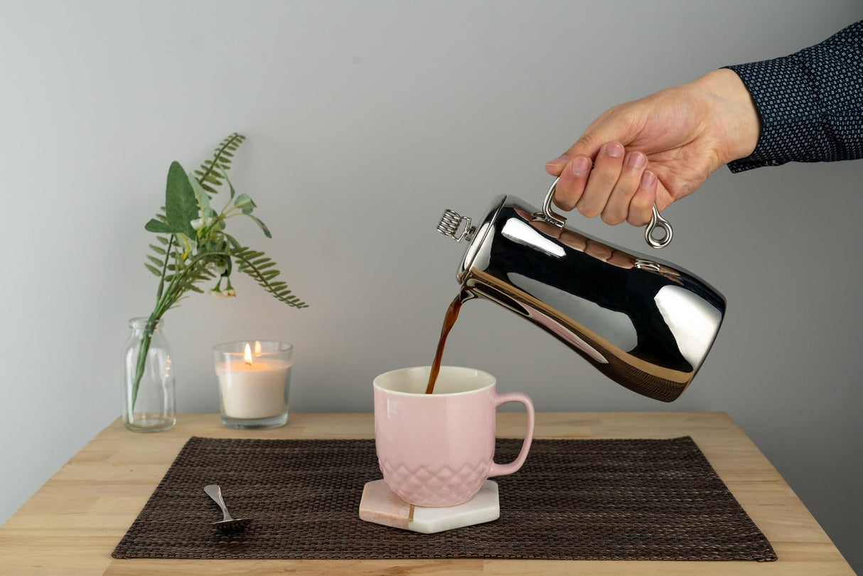 Café Stål MEC-06M Elements Espresso Cafetera de acero inoxidable 18/10 – Pulido brillante con tapa abatible, adecuado para 6 tazas de mokkatassen acero