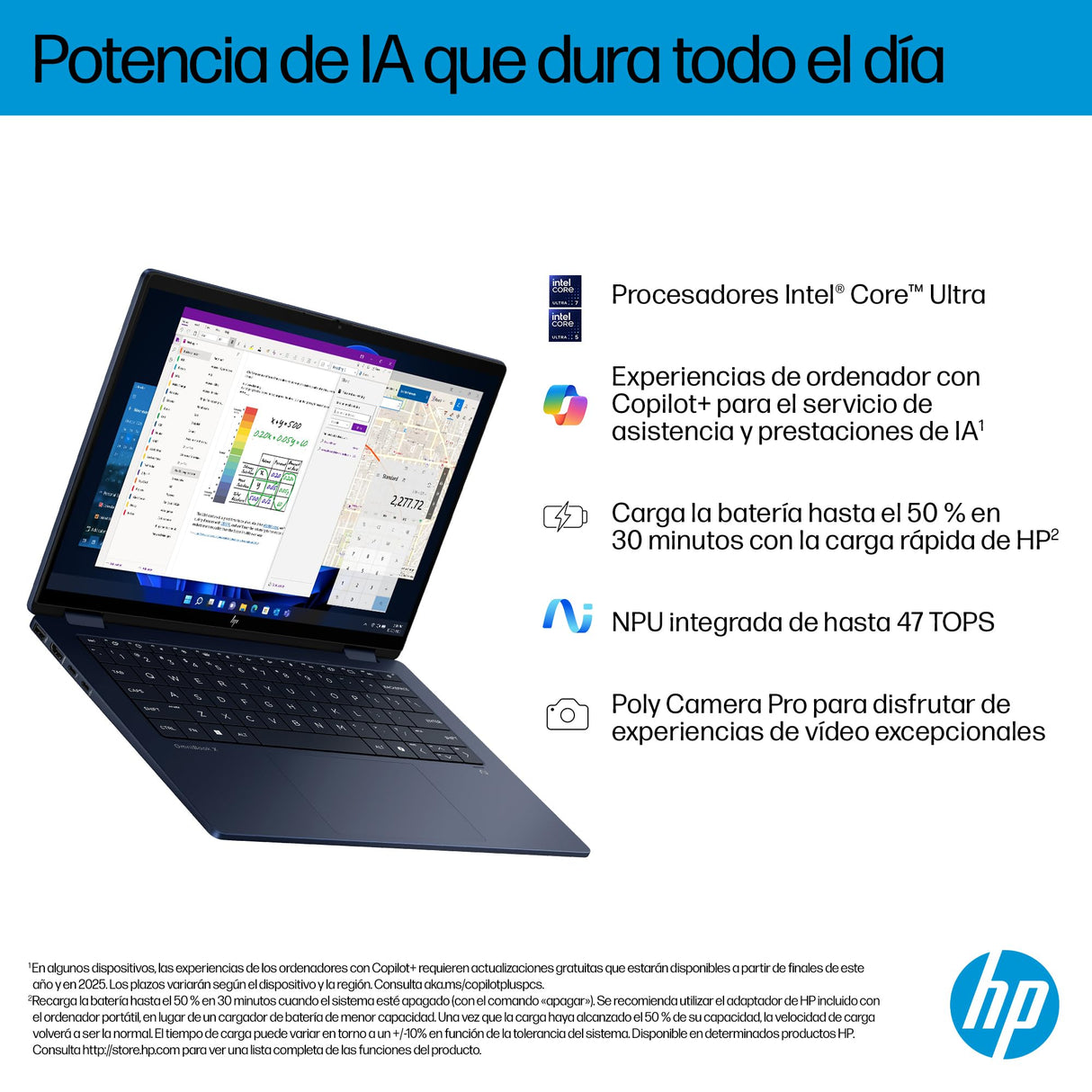 HP Omnibook X Flip - Ordenador portátil Convertible de 14" OLED 3K táctil (Intel Ultra 7-258V EVO, 32GB RAM, 1TB SSD, Intel ARC Graphics, Windows 11, WiFi 7) Silver- Teclado QWERTY Español