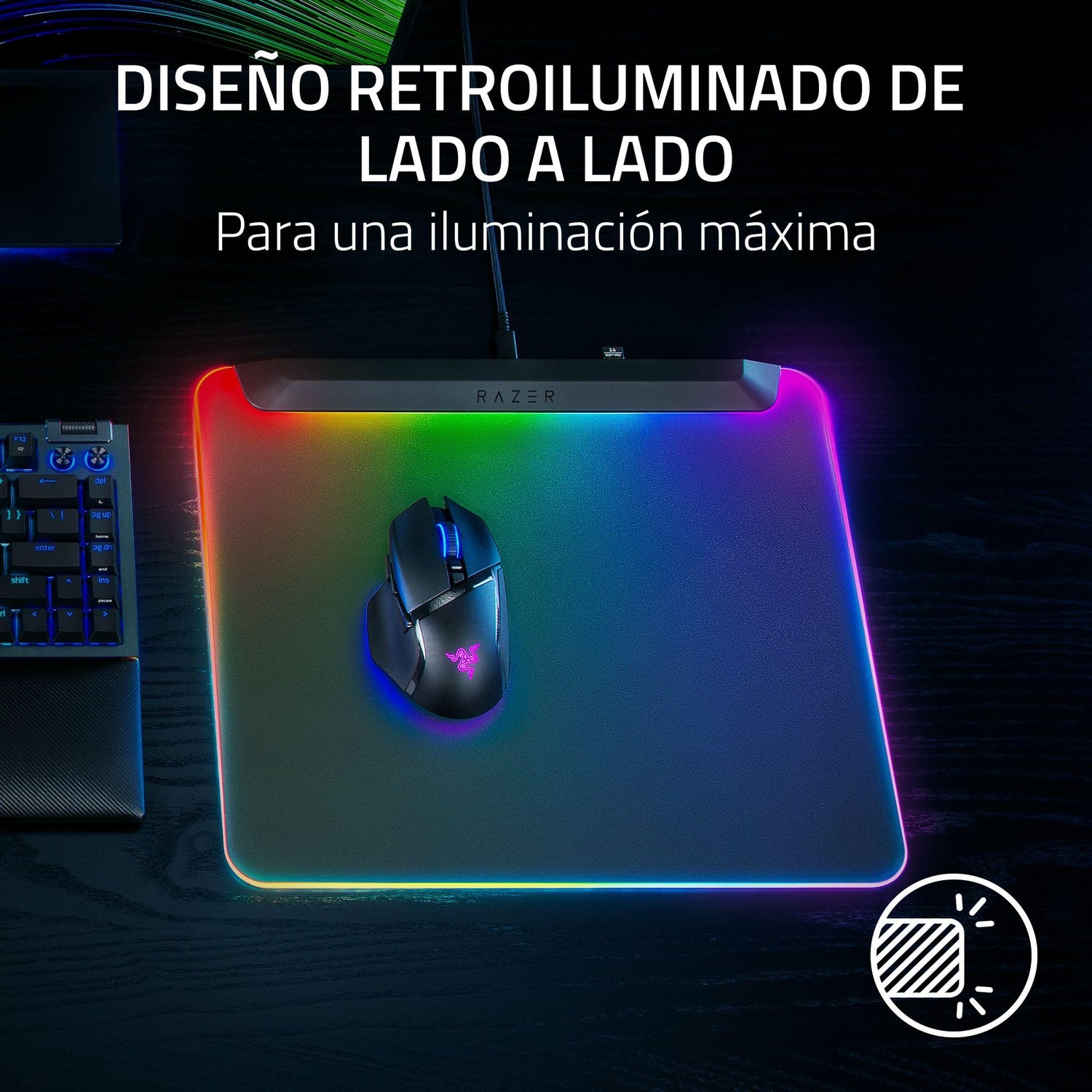 Razer Firefly V2 Pro - Alfombrilla de ratón para Juegos con retroiluminación RGB - Puerto USB Integrado (iluminación LED de 15 Zonas, Superficie con Textura micrograbada) Negro