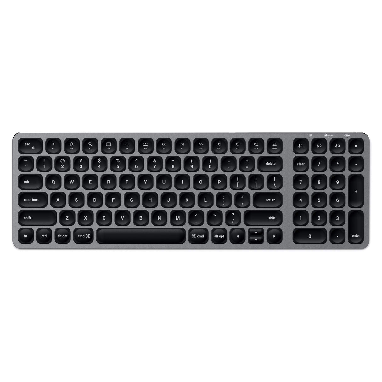 SATECHI Teclado Inalámbrico Slim, Distribución QWERTY US Americano, Teclado Bluetooth con Batería Recargable, para MacBook Pro/Air, iPad Pro/Air, Mac Mini, iMac y Más - Gris Espacial