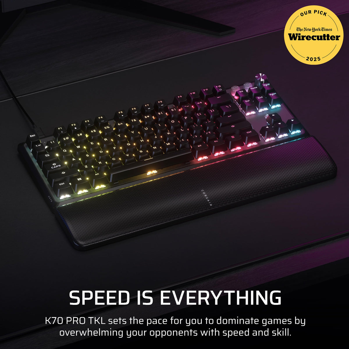 Corsair K70 Pro TKL RGB Magnético-Mecánico con Cable Teclado para Juegos – Interruptores Hiperimpulsores MGX prelubricados – Activador Hall-Effect-Rapid – Hyper-Polling de 8000 Hz – QWERTY NA