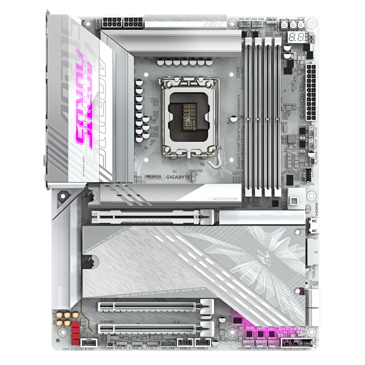 GIGABYTE Placa Base Z890 AORUS Elite X Ice - Compatible con procesadores Intel Core Ultra (Serie 2), 16+1+2 Fases VRM, hasta 9500MHz DDR5 (OC), 1xPCIe 5.0 + 4xPCIe 4.0, Wi-Fi 7, LAN 2.5GbE