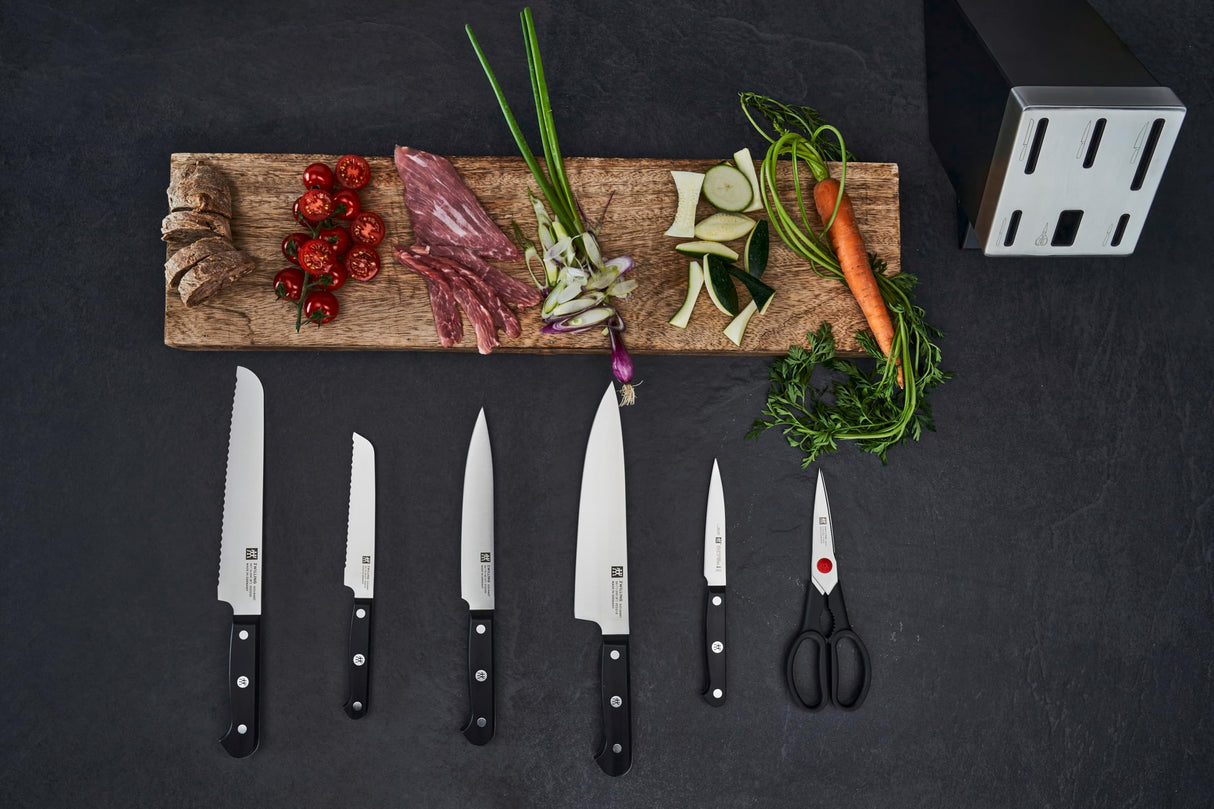 ZWILLING Gourmet - Bloque de cuchillos autoafilables (7 piezas, acero inoxidable y mango de plástico), color gris