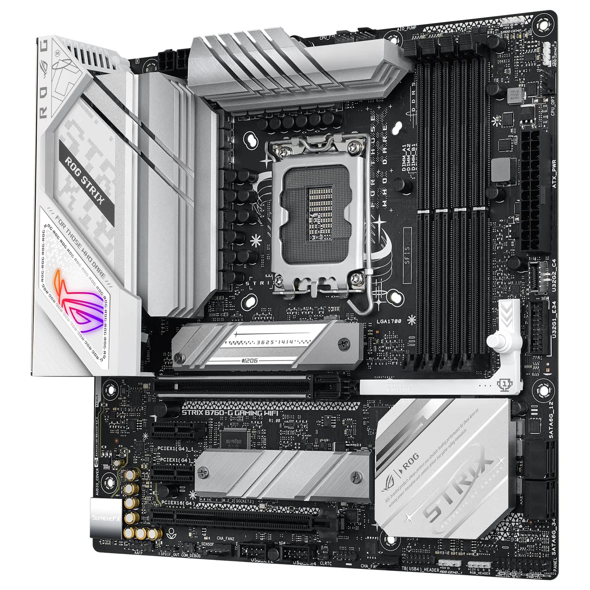 ROG Strix B760-G Gaming WiFi - Placa Base Intel B760 (LGA 1700) mATX Blanco con 12+1 DrMos, DDR5, PCIe 5.0, Q-Release, 2X PCIe 4.0 M.2, WiFi 6E, Ethernet 2,5G, USB 3.2 Gen 2x2 Tipo C, Aura Sync