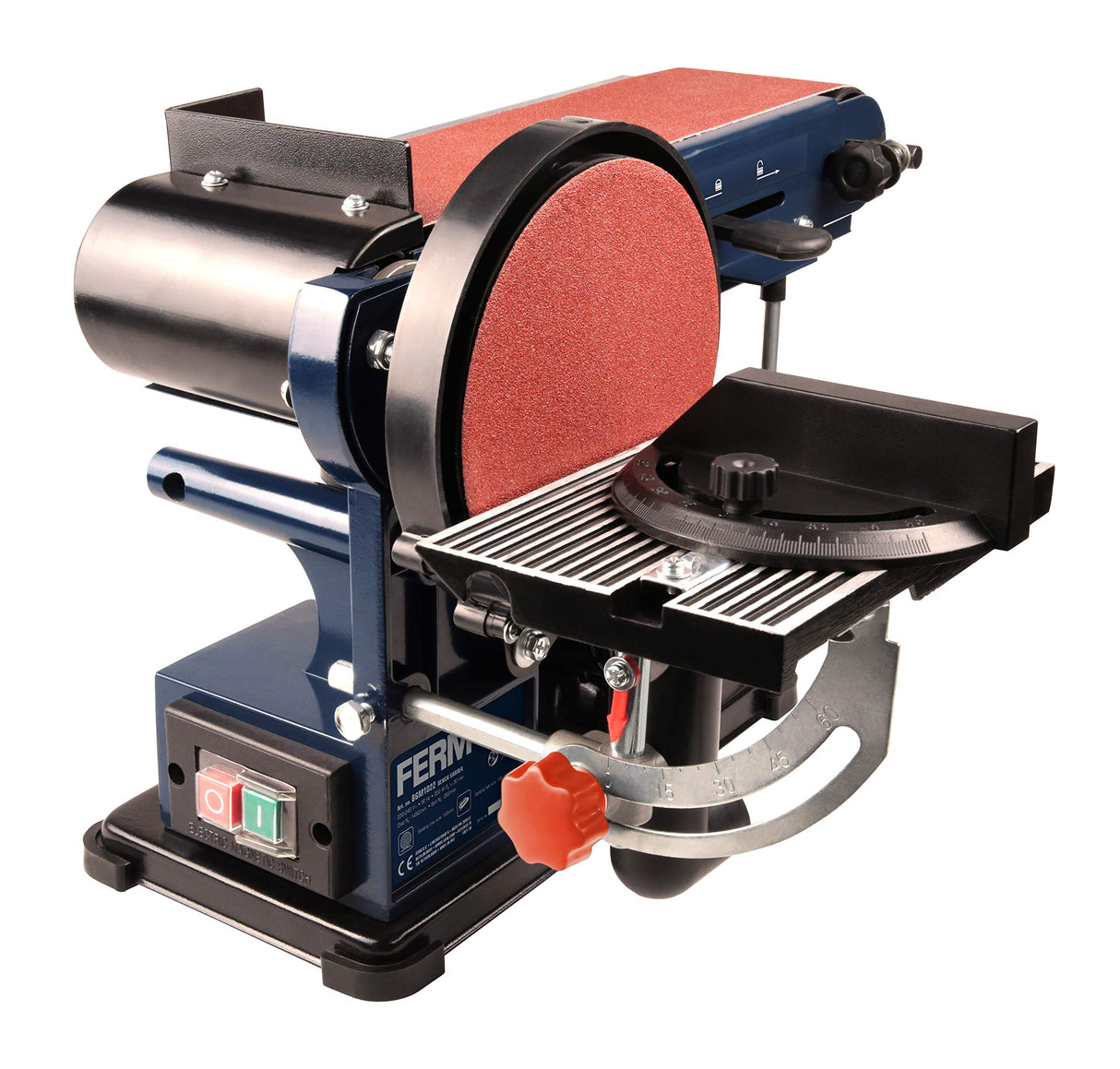 FERM Lijadora de banda - 350W - 150mm - Incluye 2 bandas de lijado (P80 y P120) y 2 discos de lijado (P80 y P120)