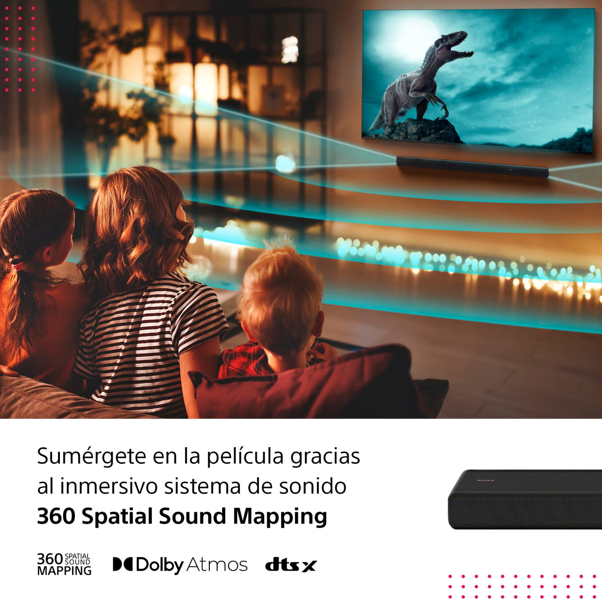 Sony HT-A3000 Barra de Sonido, Dolby Atmos de 3.1 Canales, con subwoofer Integrado, DTS:X, 360 Spatial Sound Mapping, Funciona con Alexa y Google Assistant Negro