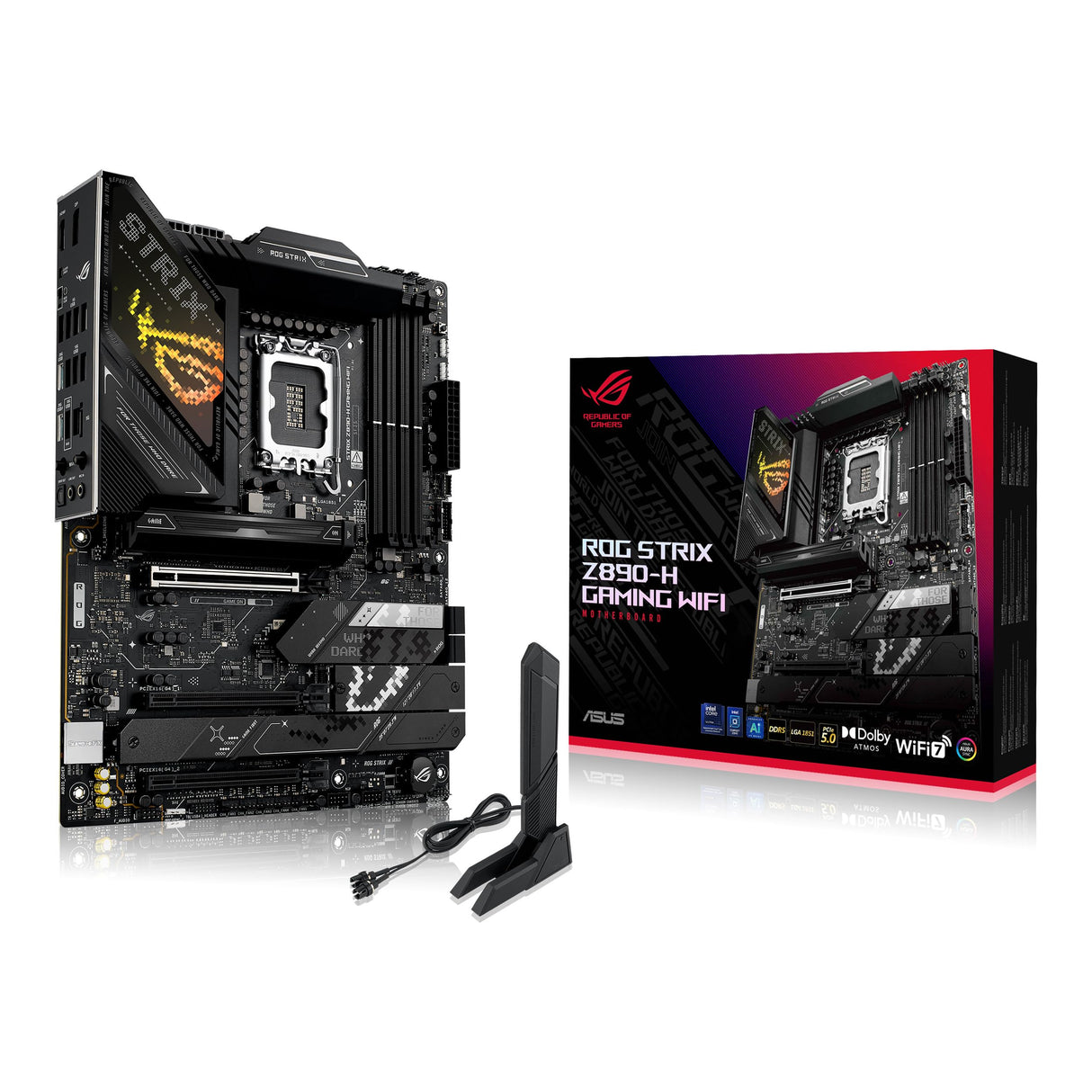 ASUS ROG Strix Z890-H Gaming WiFi - Placa Base ATX, IA optimizada, 16+2+1+2 etapas de Potencia, DDR5, PCIe 5.0, Cuatro Ranuras M.2, WiFi 7, overclocking con IA, Redes con IA II, iluminación Aura Sync
