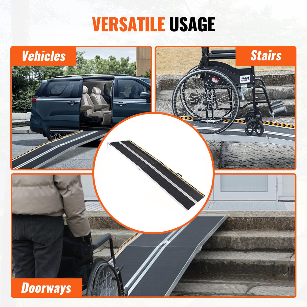 VEVOR Rampa para silla de ruedas capacidad de 800 libras rampa de umbral plegable portátil de aluminio antideslizante de 120 pulgadas para scooter, discapacitados, escalones, hogar, escaleras, puertas