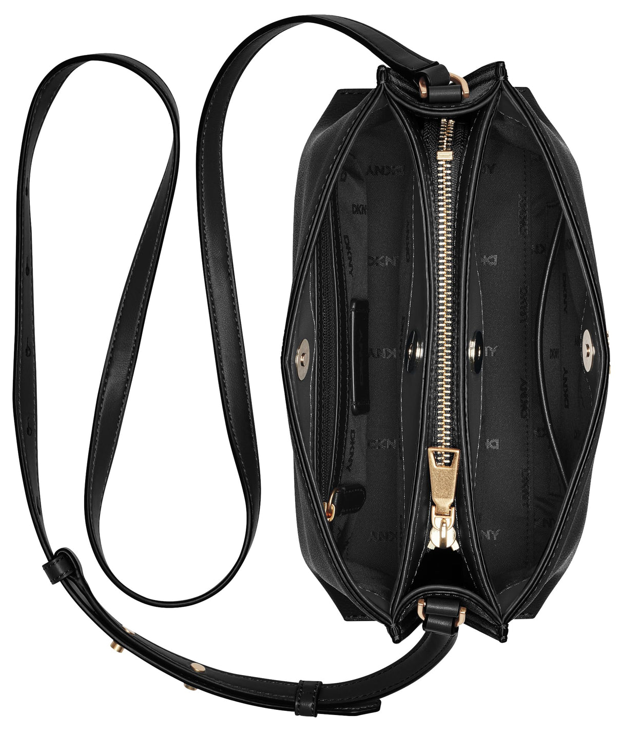 DKNY Alya Crossbody, Bolso de Mano Mujeres, Negro/Dorado, Medium
