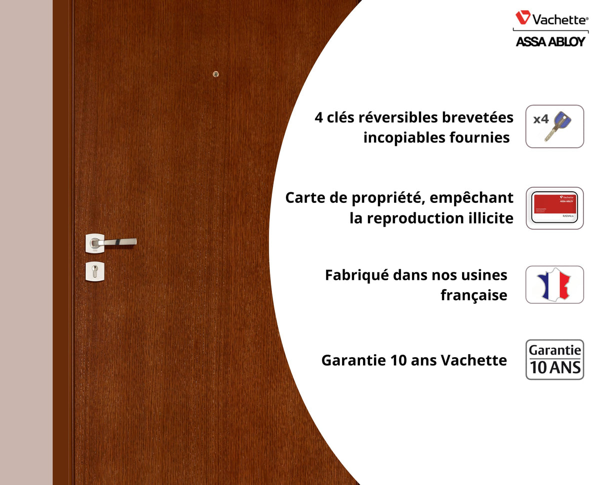 Vachette 582105 RADIALis-Cilindro de cerradura 42,5 x 42,5 mm, acero inoxidable, seguridad máxima, exterior, puerta de entrada, 4 llaves no copiables, tarjeta de propiedad, 42,5x42,5