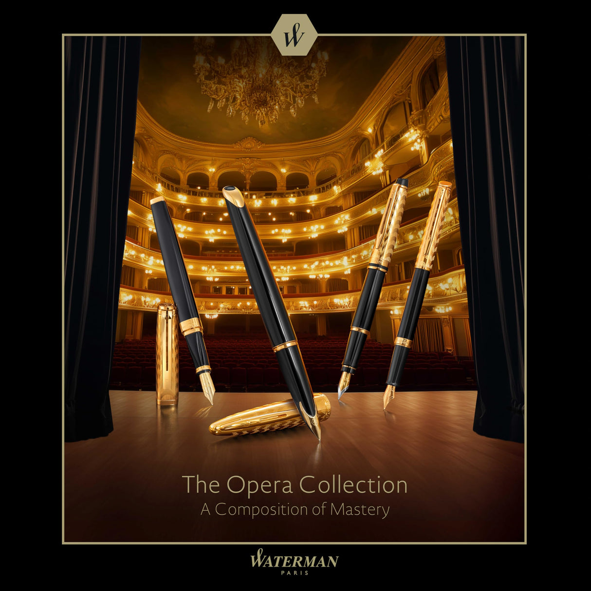 Bolígrafo Waterman Expert | Colección Opera | Negro y dorado | Estuche de regalo