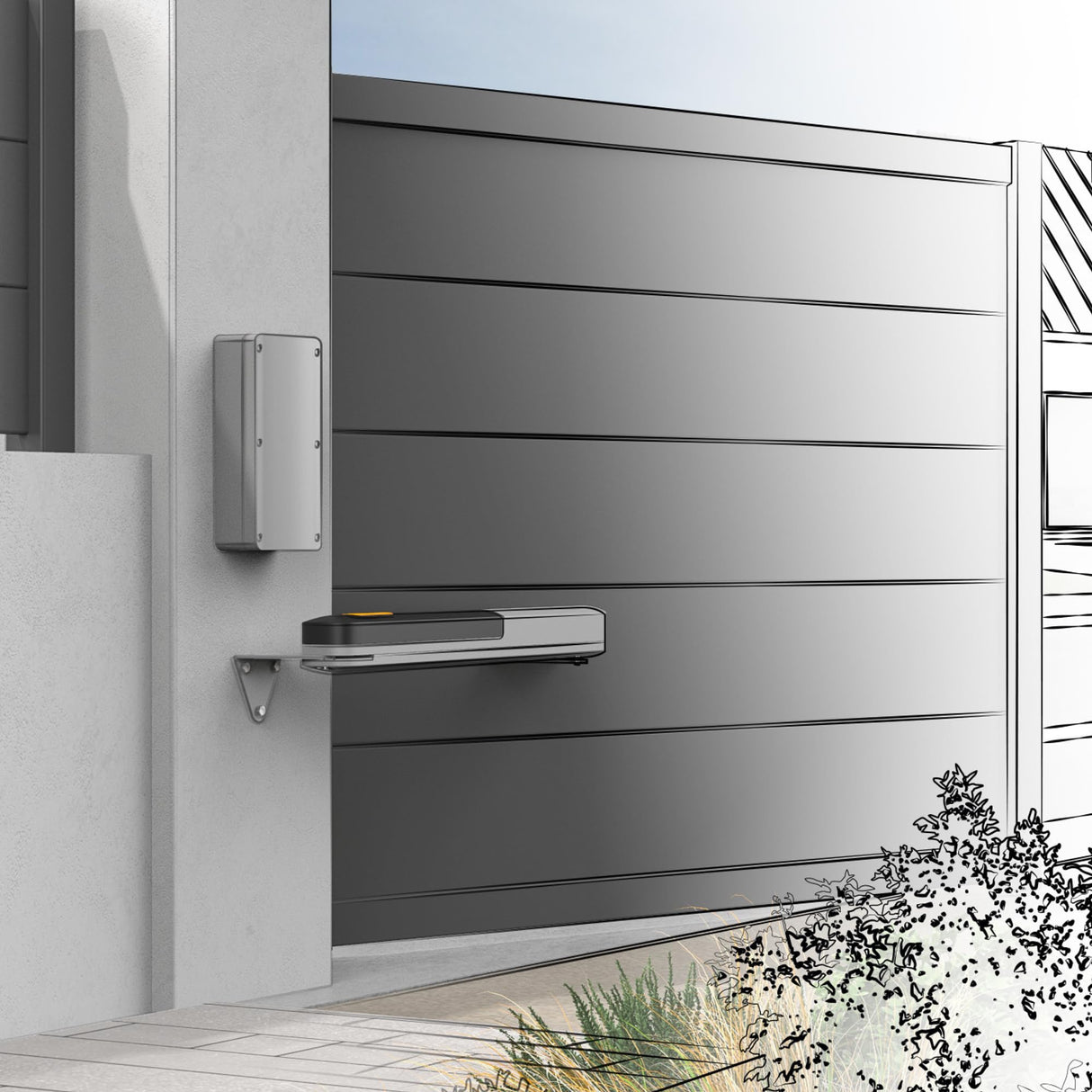 EXTEL – Motor conectado con cilindros para puerta abatible: 2,5 m/250 kg por batiente – XV250 Umii – 761003