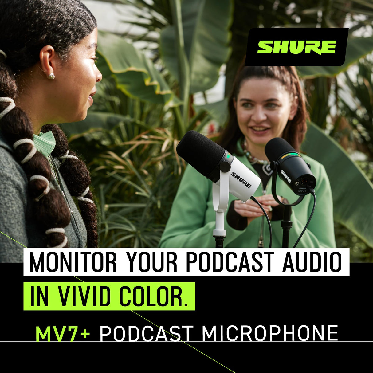 Shure MV7+ Micrófono para Podcast con Soporte de micrófono-Audio Mejorado, Panel táctil LED, Salidas USB-C y XLR, Modo de nivelación automática, Filtro Pop Digital, Efectos de reverberación - Negro