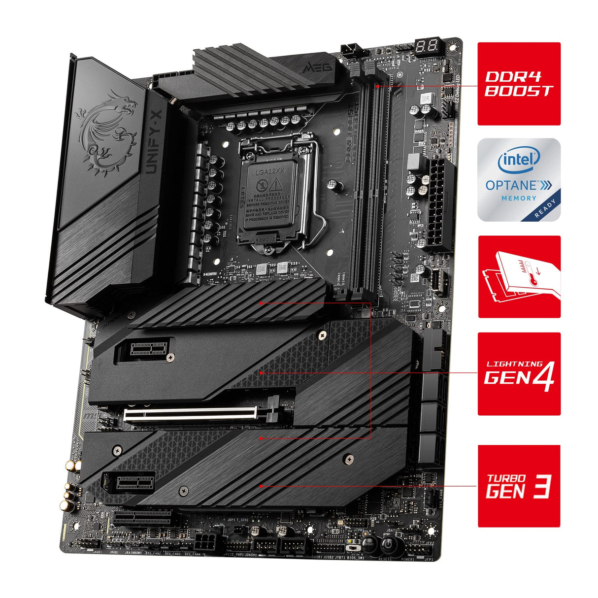 MSI Meg Z590 Unify-X - Placa Base Gaming ATX (Soporta procesadores Intel Core 11th Gen, LGA 1200-16+2+1 Phase 90A SPS, DDR4 Boost (5600 MHz/OC), 1 x PCIe 4.0 x 16, 4 x M.2 Gen 4/3 x4, Wi-Fi 6E)