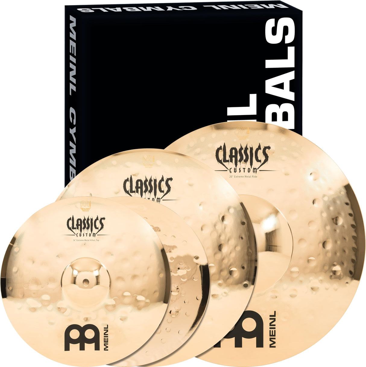 Meinl Cymbals Classics Custom Extreme Metal Cymbal Set Box Pack - Juego de Platillos de Batería con Plato 14 Hihat, 18 Crash y 20 Ride (35,56-50,80cm) Bronce B12, Acabado Brillante (CC-EM480)