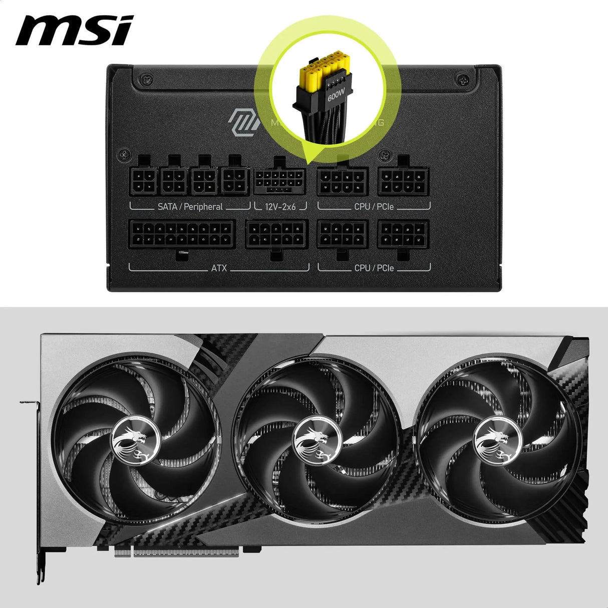 MSI mag A850GLS PCIE5, Fuente de alimentación, 850W, 80 Plus Gold, ATX 3.1, Compatible con GPU PCIe 5.1, 12V-2x6 nativos, Conector 12V-2x6 de Dos Colores, Fuente de alimentación ATX