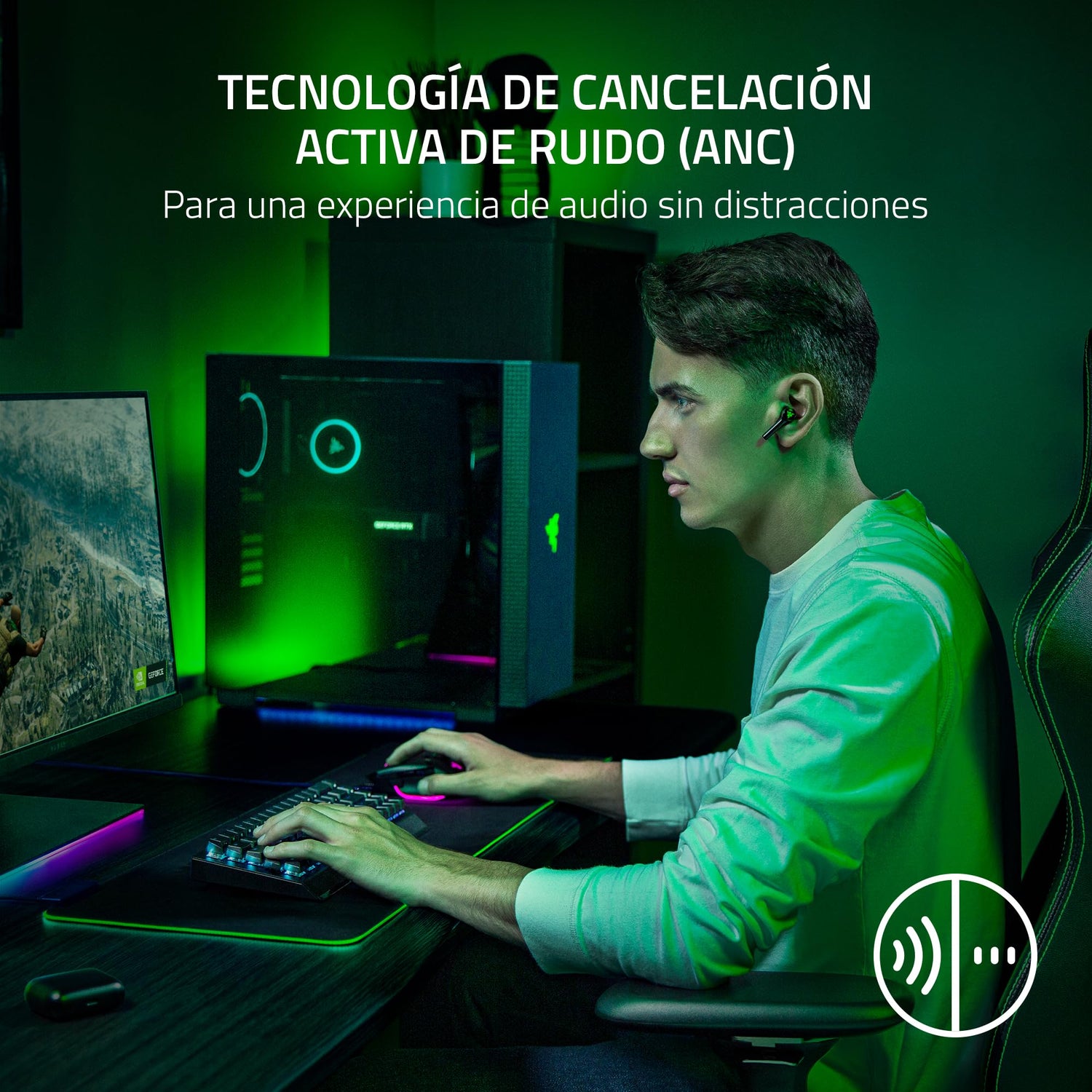Razer Hammerhead HyperSpeed - Auriculares Gaming Inalámbricos Multiplataparama con Licencia para Xbox (HyperSpeed Wireless, Cancelación Activa del Ruido) Negro