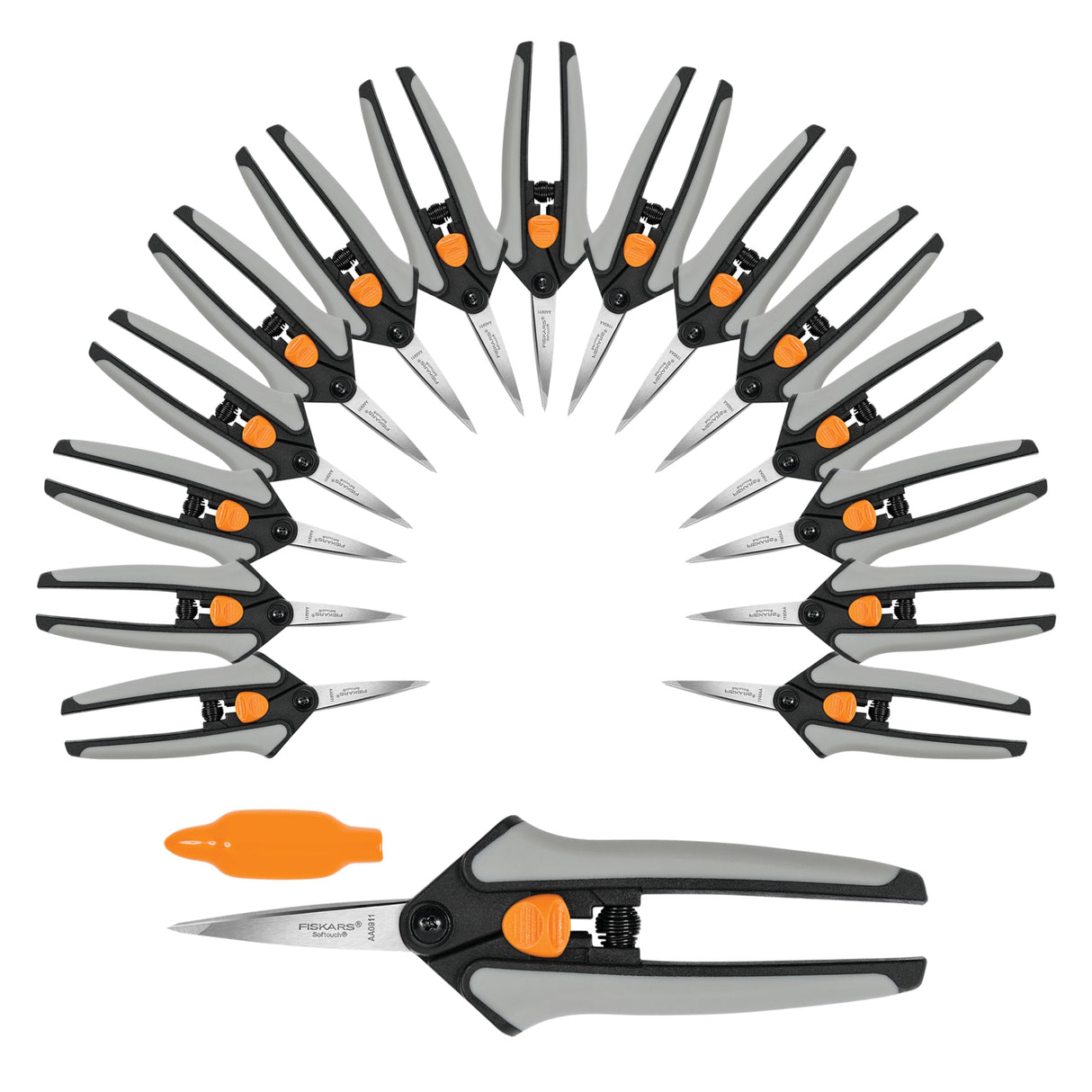 Fiskars Juego de 15 tijeras de podar de micropuntas, cuchillas de acero inoxidable de precisión, asas de agarre suave para cortar y dar forma a plantas pequeñas