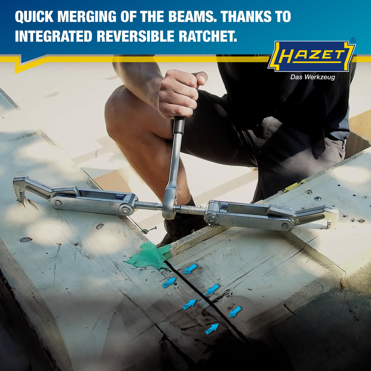 Extractor de vigas HAZET 1774-1 I carrera de sujeción: 115 mm, anchura total: 440 mm, longitud de la carraca: 275 mm, rosca trapezoidal TR 16 x 5 I para sujetar, tirar y comprimir madera