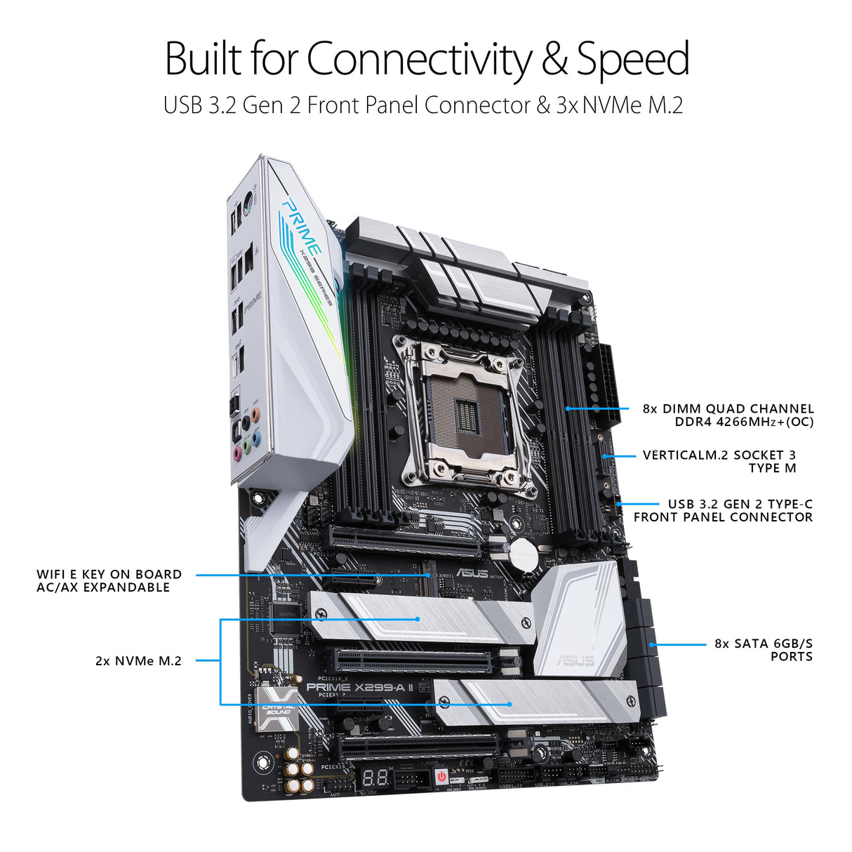 ASUS Prime X299-A II - Placa Base ATX LGA 2066 (Overclocking por IA, 12 etapas de Potencia IR3555, DDR4 4266 MHz, Tres M.2, USB 3.2 Gen. 2 de Tipo C e iluminación Aura Sync RGB)