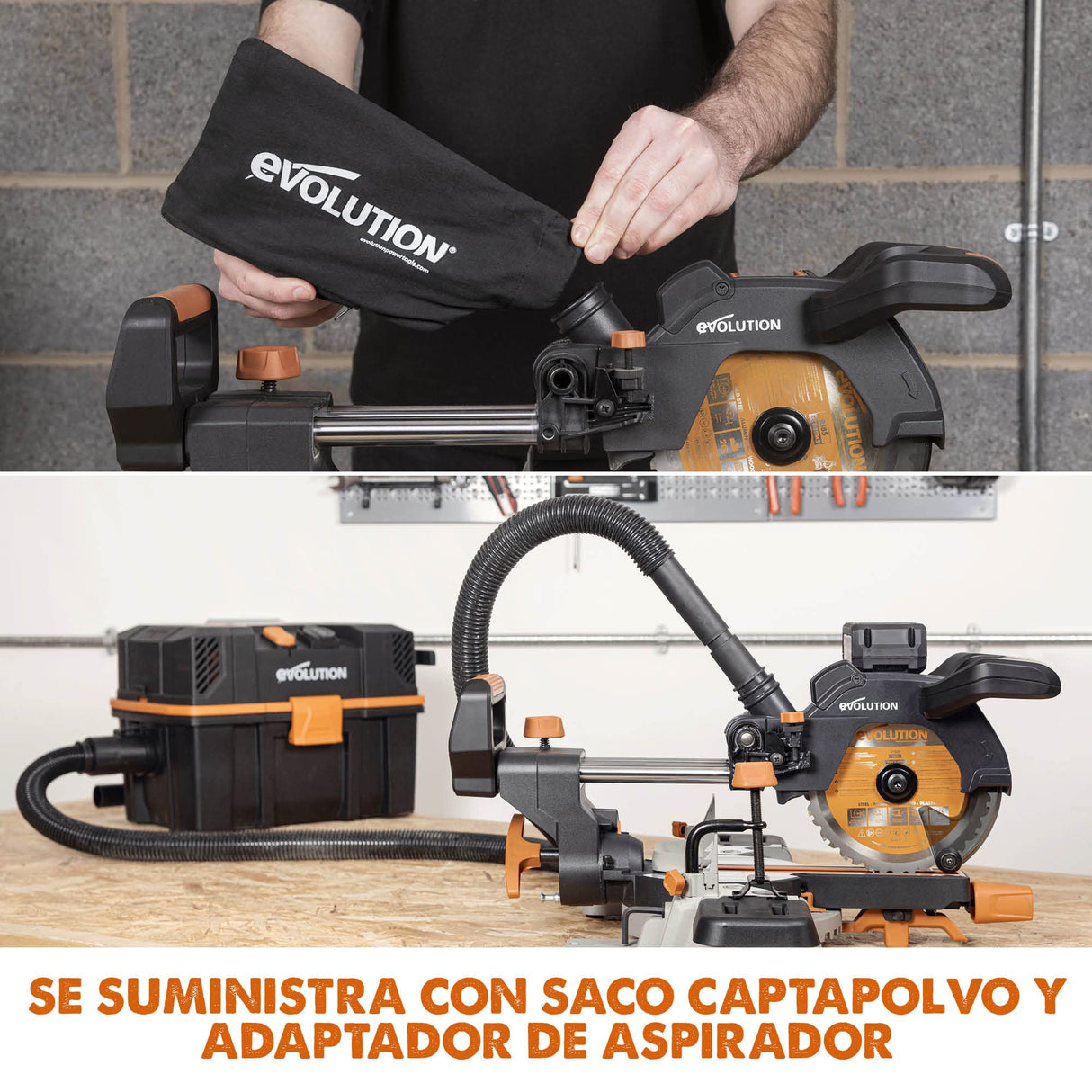 Evolution Sierra ingletadora deslizante inalámbrica R185SMS-Li de Evolution Power Tools con corte multimaterial,bisel de 45°,inglete de 50°, 850 W-Incluye batería de 4 Ah y cargador,hoja TCT de 185 mm