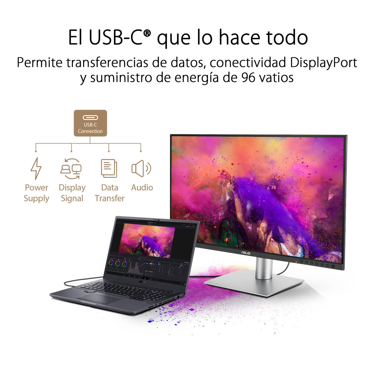ASUS ProArt Display PA278CFRV - Monitor Profesional de 27", IPS, QHD (2560 x 1440), LuxPixel AGLR, 100Hz, USB-C PD 96W, VESA DisplayHDR 400 y MediaSync, Soporte ergonómico, Sostenibilidad ecológica